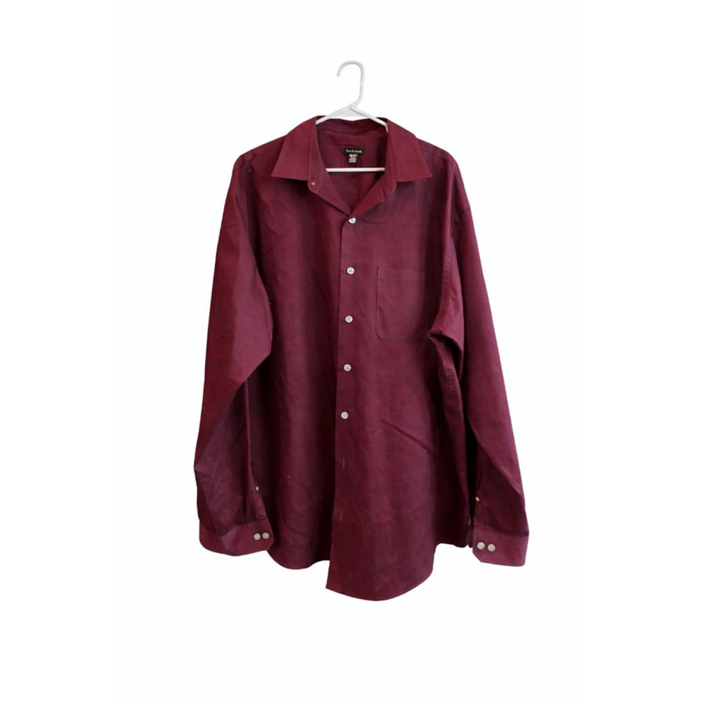 Van Heusen Men's Dress Shirt 2XLT Burgundy Long Sleeve Button Front Big & Tall